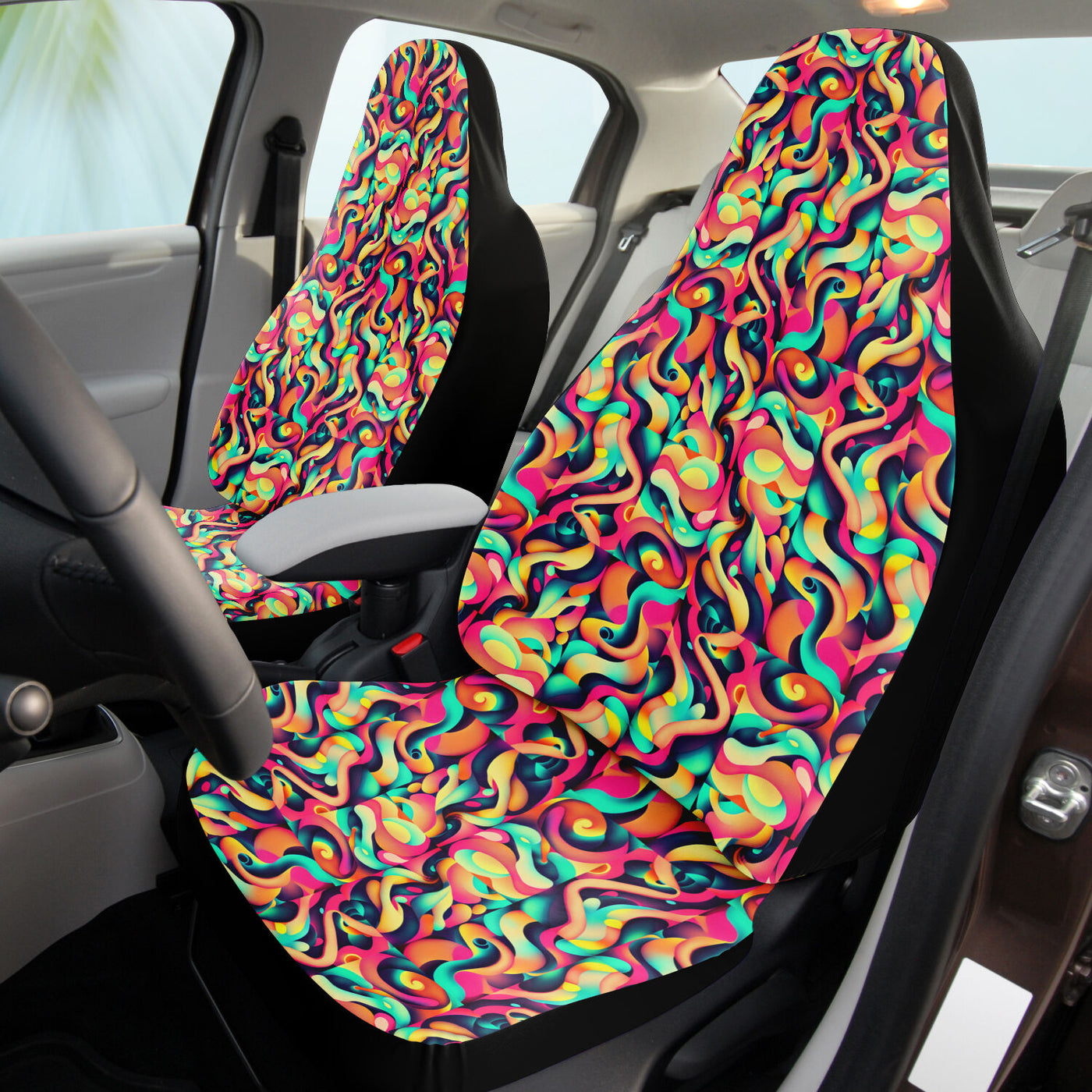 Tan Trippy Tie Dye Squiggly Lines | Car Seat Covers