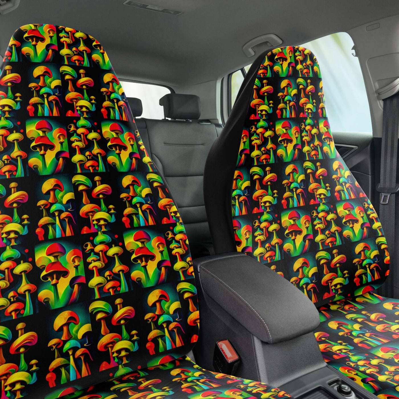 Dark Slate Gray Trippy Magic Mushrooms | Car Seat Covers