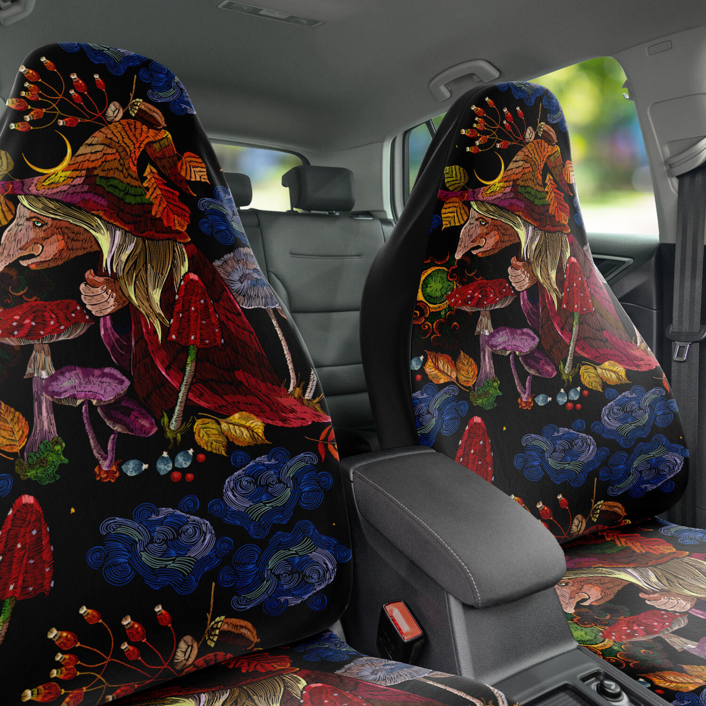 Dark Slate Gray Witchy Decor With Mushrooms & Herbs | Car Seat Covers