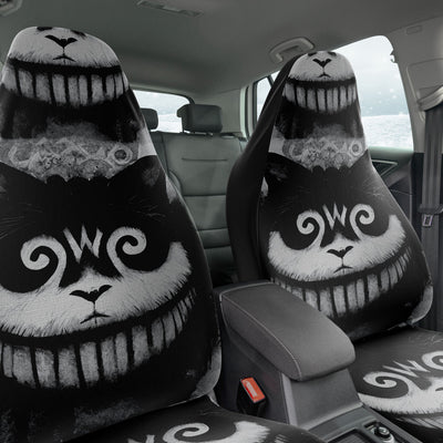 Dark Slate Gray Gray Cat Smiling Witchy Decor | Car Seat Covers