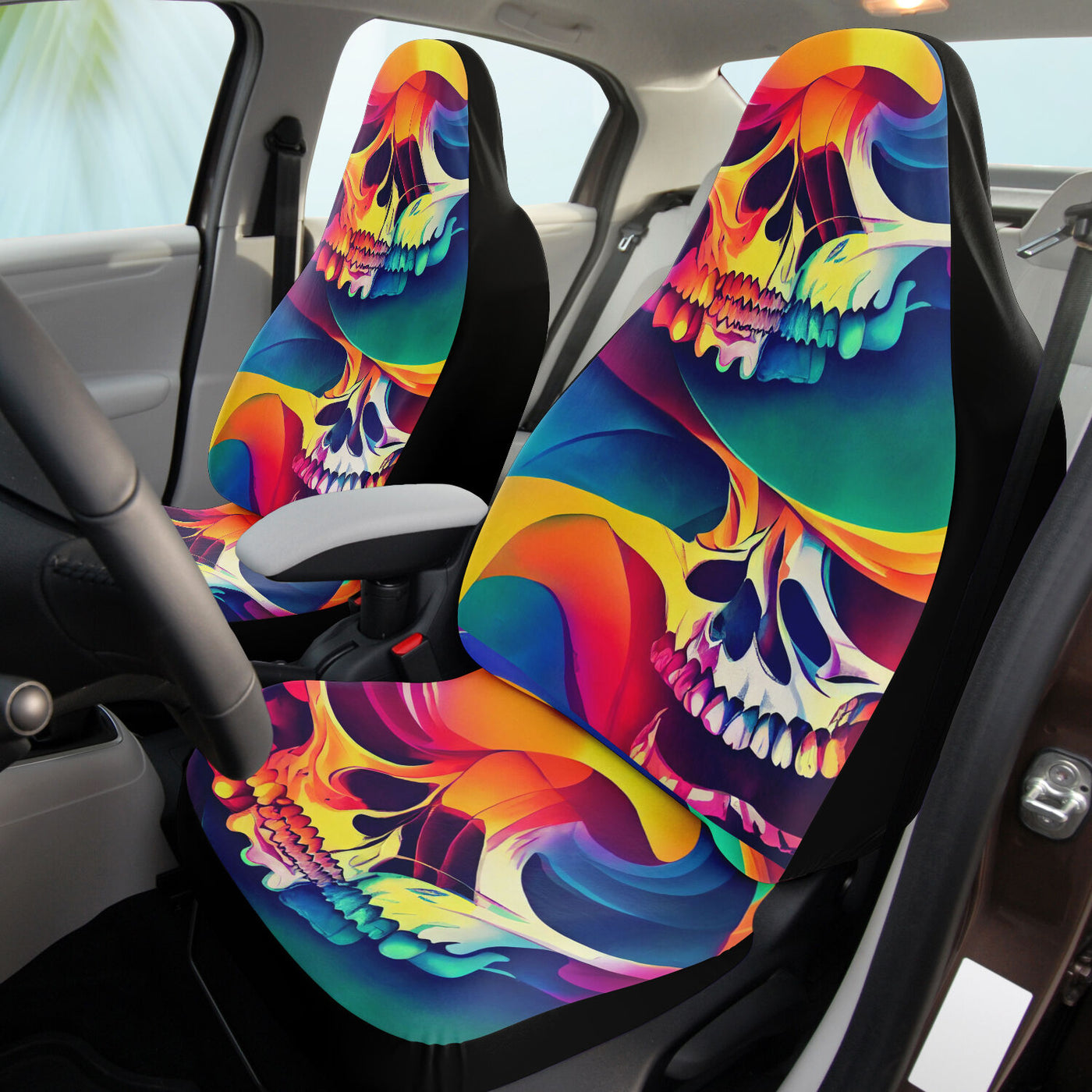 Tan Tie Dye Skulls 2 Skull Decor | Car Seat Covers