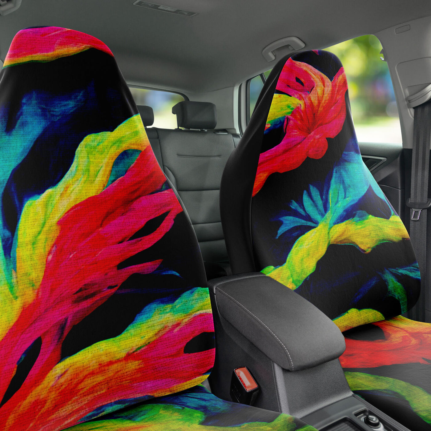 Dark Slate Gray Tie Dye Pink Yellow & Blue On Black | Car seat Covers