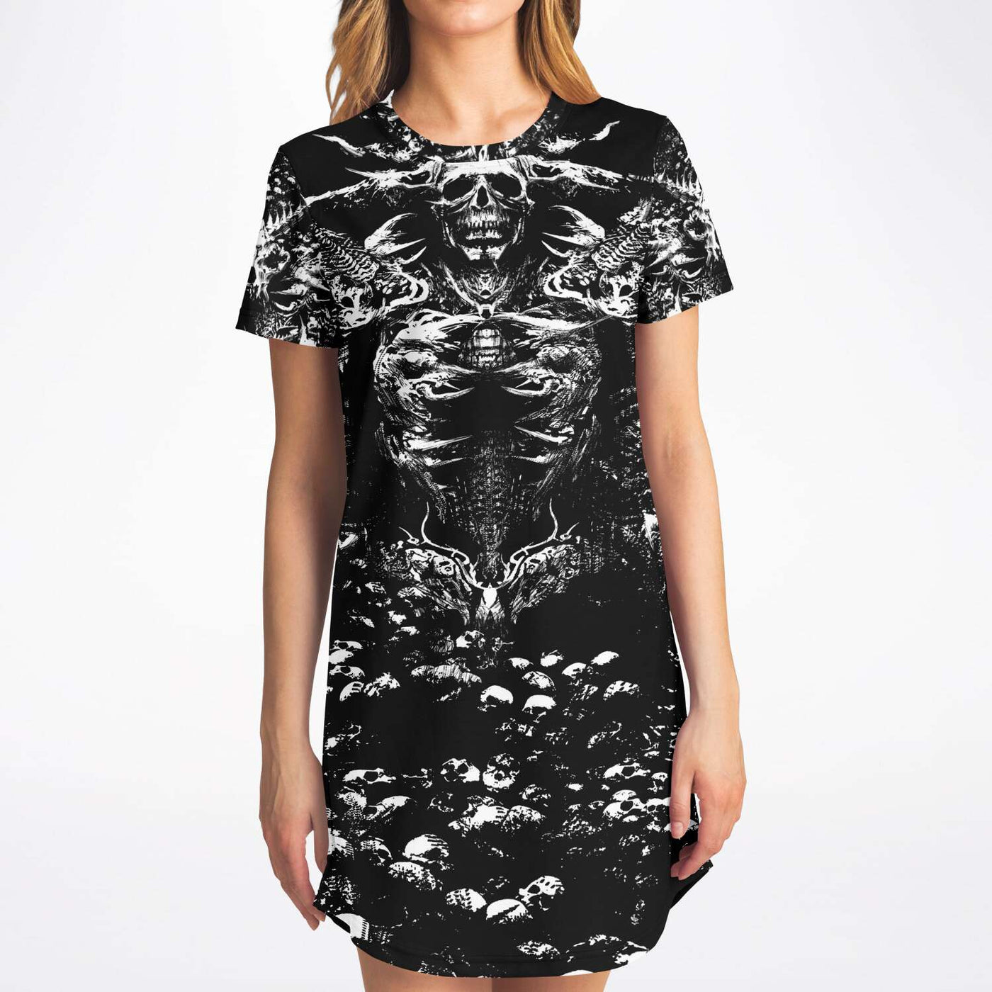 White Smoke Skull And Bones Dress | T-Shirt Dress