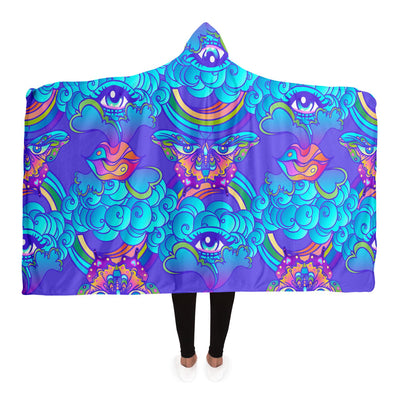Slate Blue Trippy Tie Dye Eyes & Clouds | Hooded Blanket