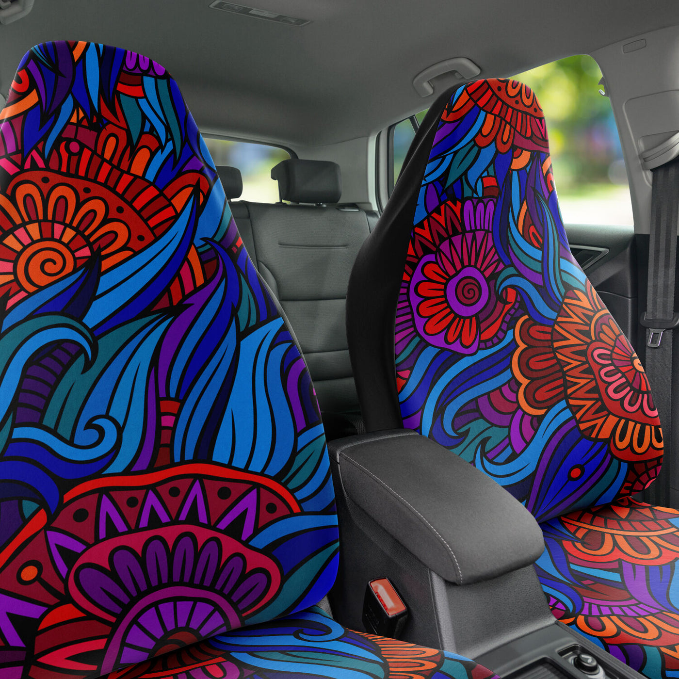 Dark Slate Gray Hippie Floral Art Vintage Style | Car Seat Covers