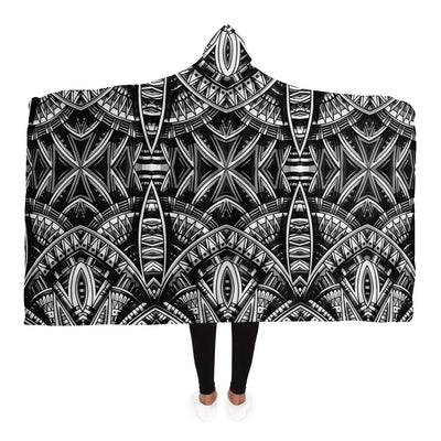 Black Festival Clothes Tribal Lines 26 BW | Hooded Blanket