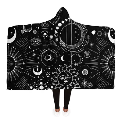Light Gray Celestial Symbols 9 | Hooded Blanket