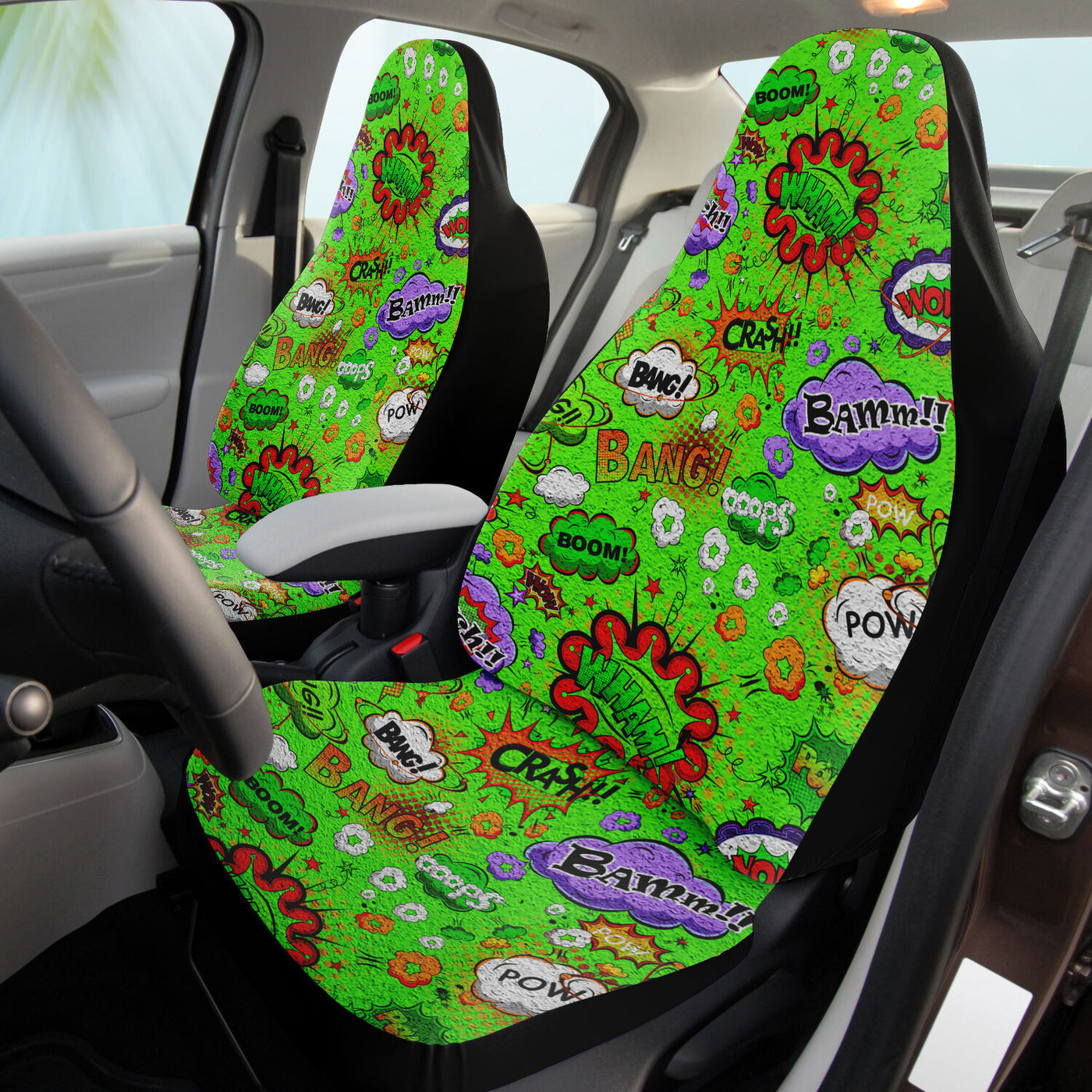 Gray Comic Book Vintage Green | Car Seat Covers