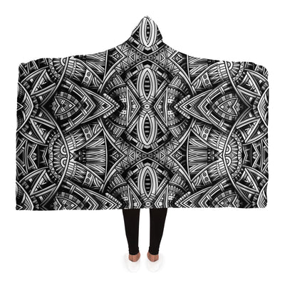 Light Gray Festival Clothes Tribal Lines 3 BW | Hooded Blanket