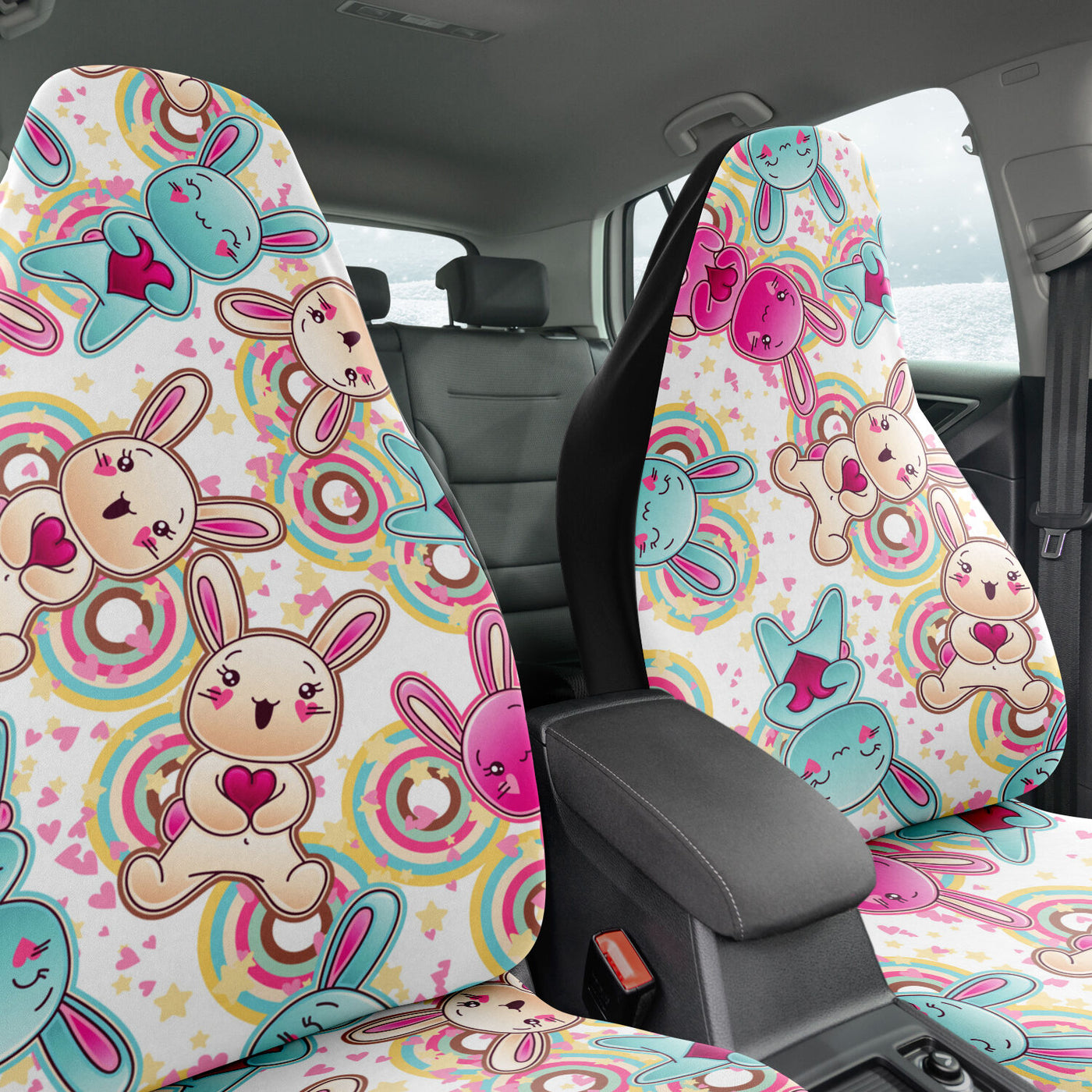 Gray Cute Kawaii Bunnies Anime Decor | Car Seat Covers