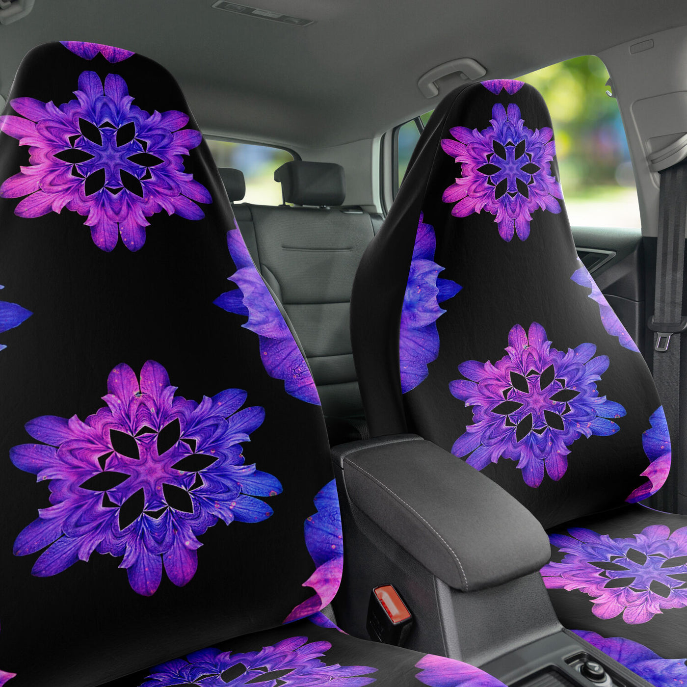 Dark Slate Gray Trippy Purple & Blue Tie Dye Flowers | Car Seat Covers