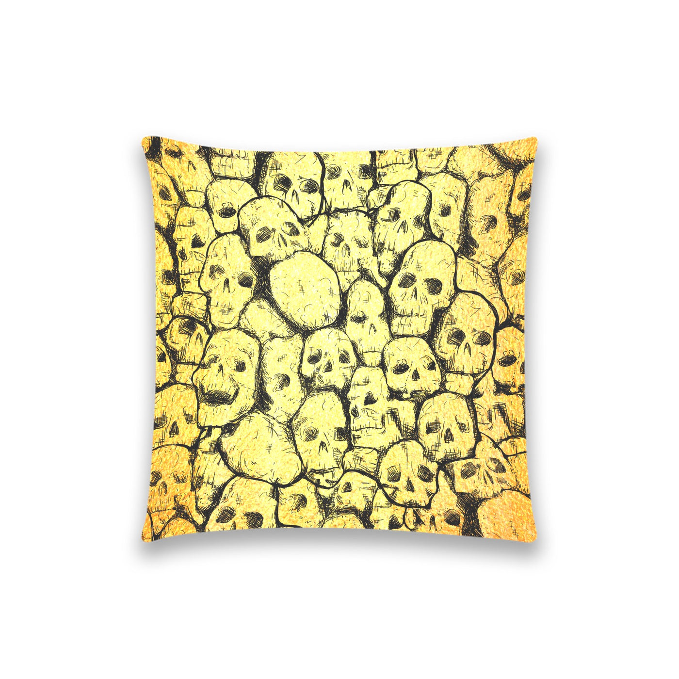 Khaki Yellow Hand Drawn Skulls Goth | Pillow Case