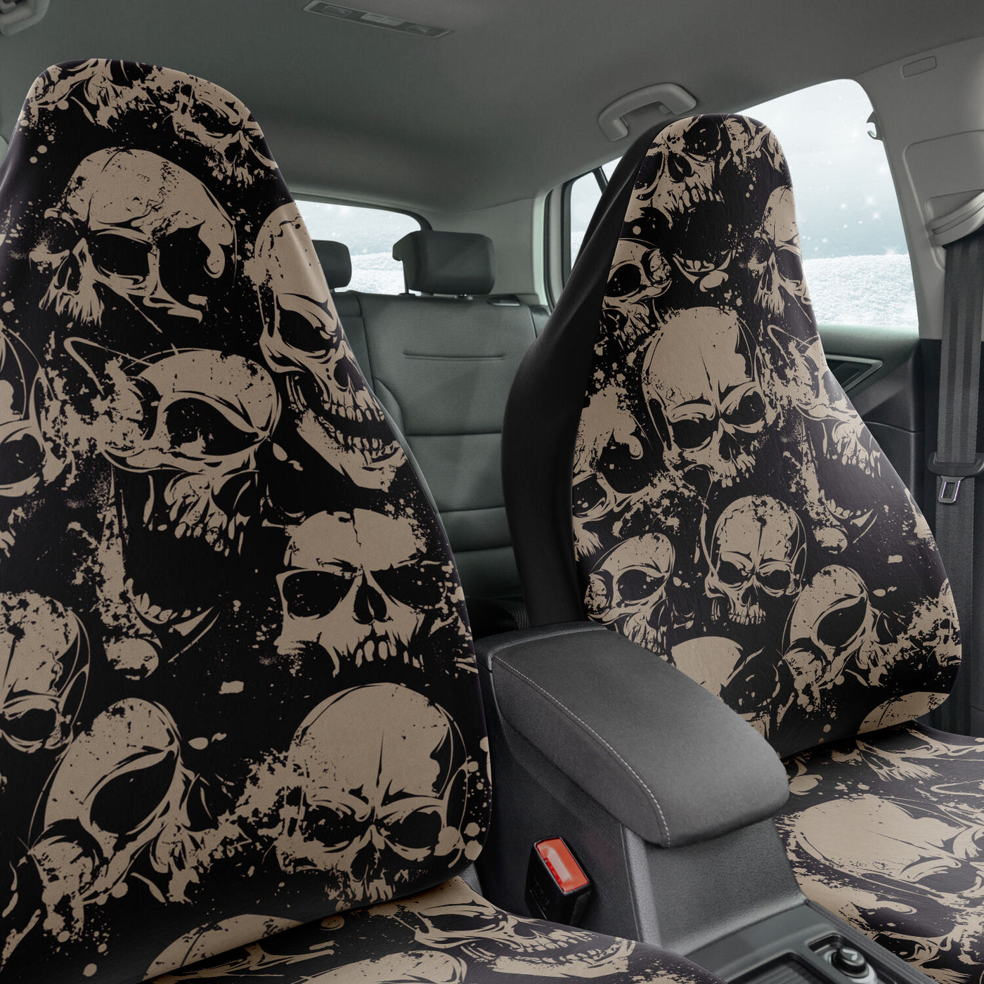 Dark Slate Gray Brown Screaming Skulls Goth | Car Seat Covers