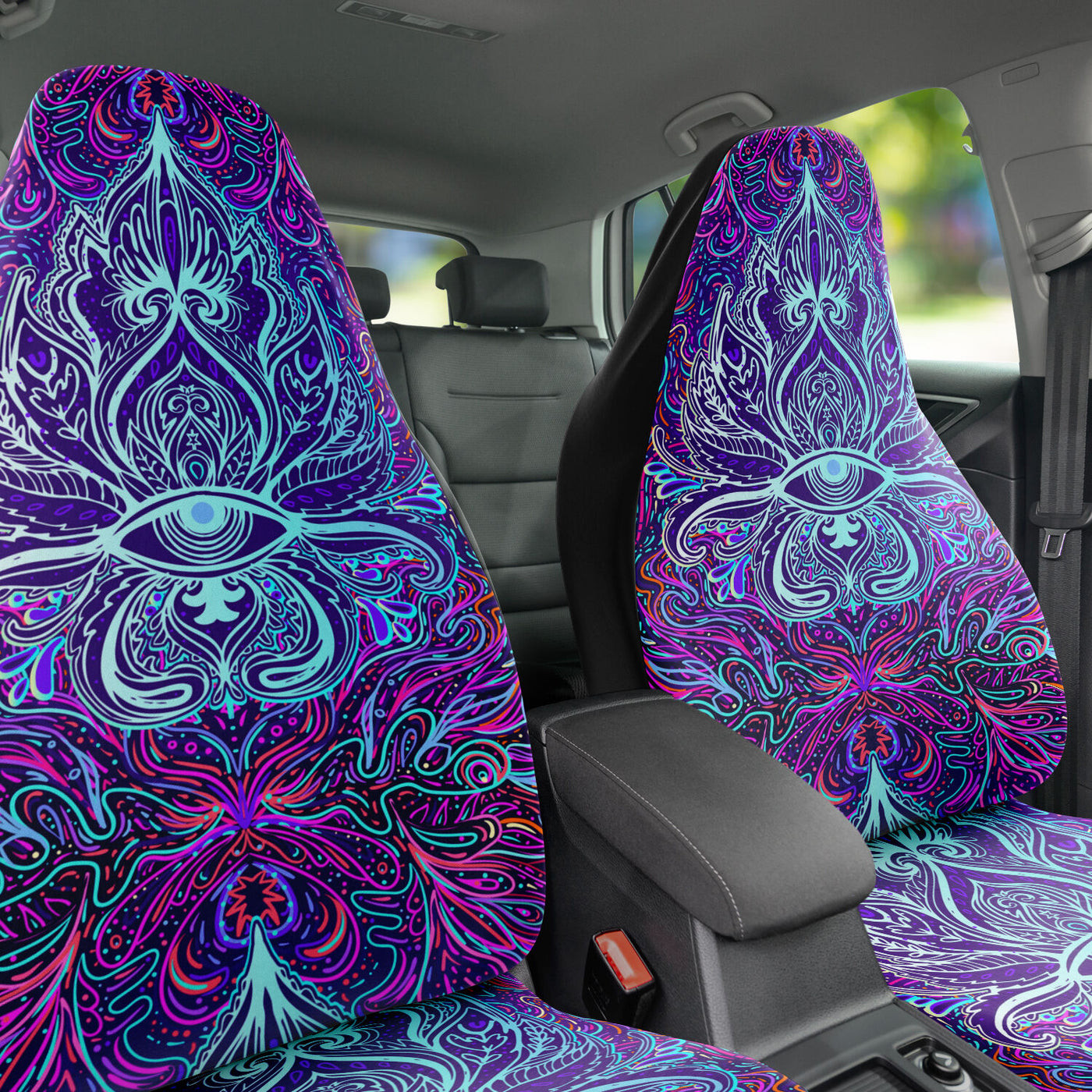 Dark Slate Gray Blue & Purple Lotus Flowers With Eyes | Car Seat Covers
