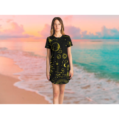Tan Sun & Moon Celestial Gold | T-Shirt Dress