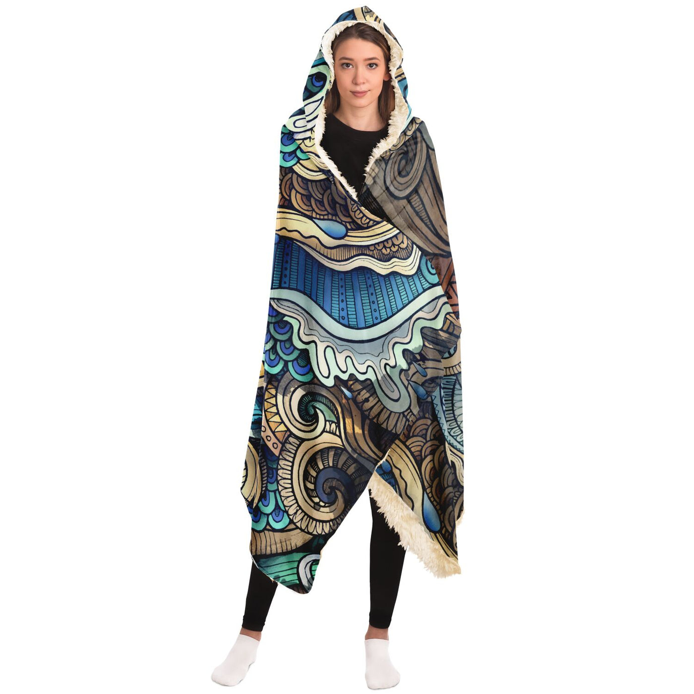 Light Gray Trippy Flowing Lines Hippie Style | Hooded Blanket