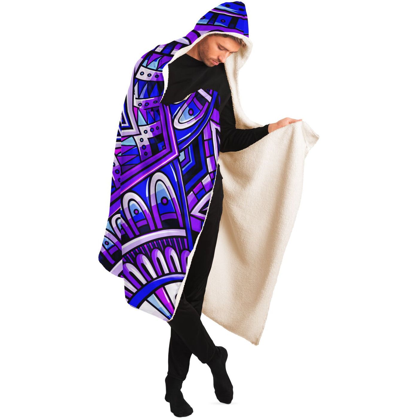 Midnight Blue Festival Clothes Tribal Lines 11 | Hooded Blanket