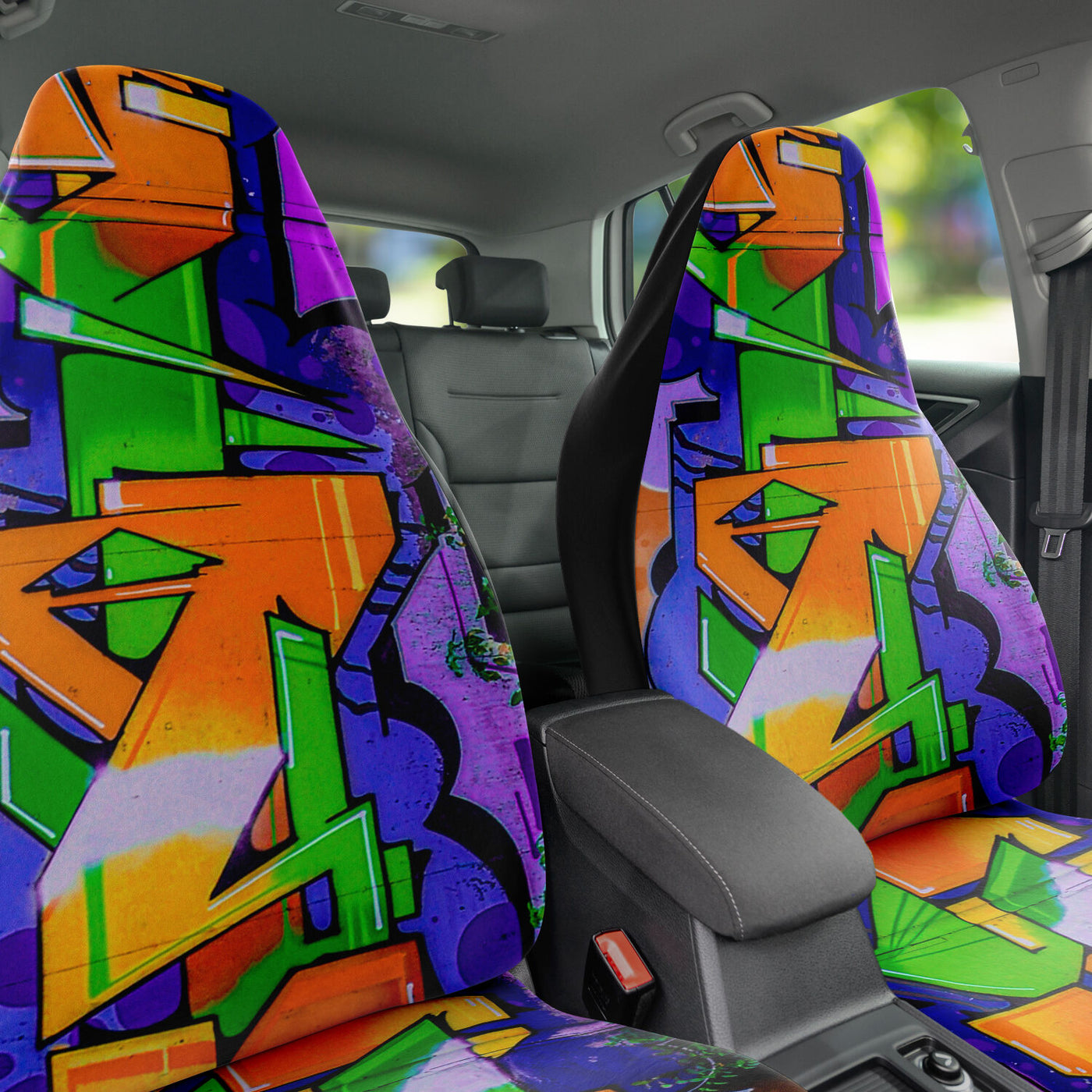 Dark Slate Gray Graffiti Art Orange Green & Blue | Car Seat Covers