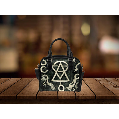 Dark Slate Gray Esoteric Symbols 1 | Leather Shoulder Bag