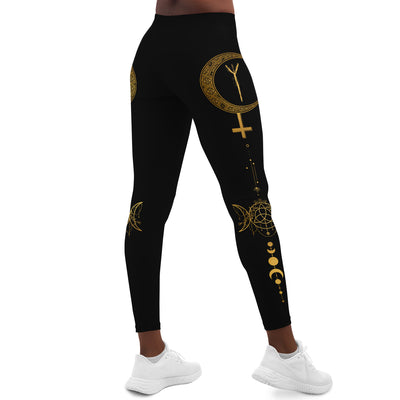 Light Gray Witchcraft Lilith Symbol With Runes | Leggings