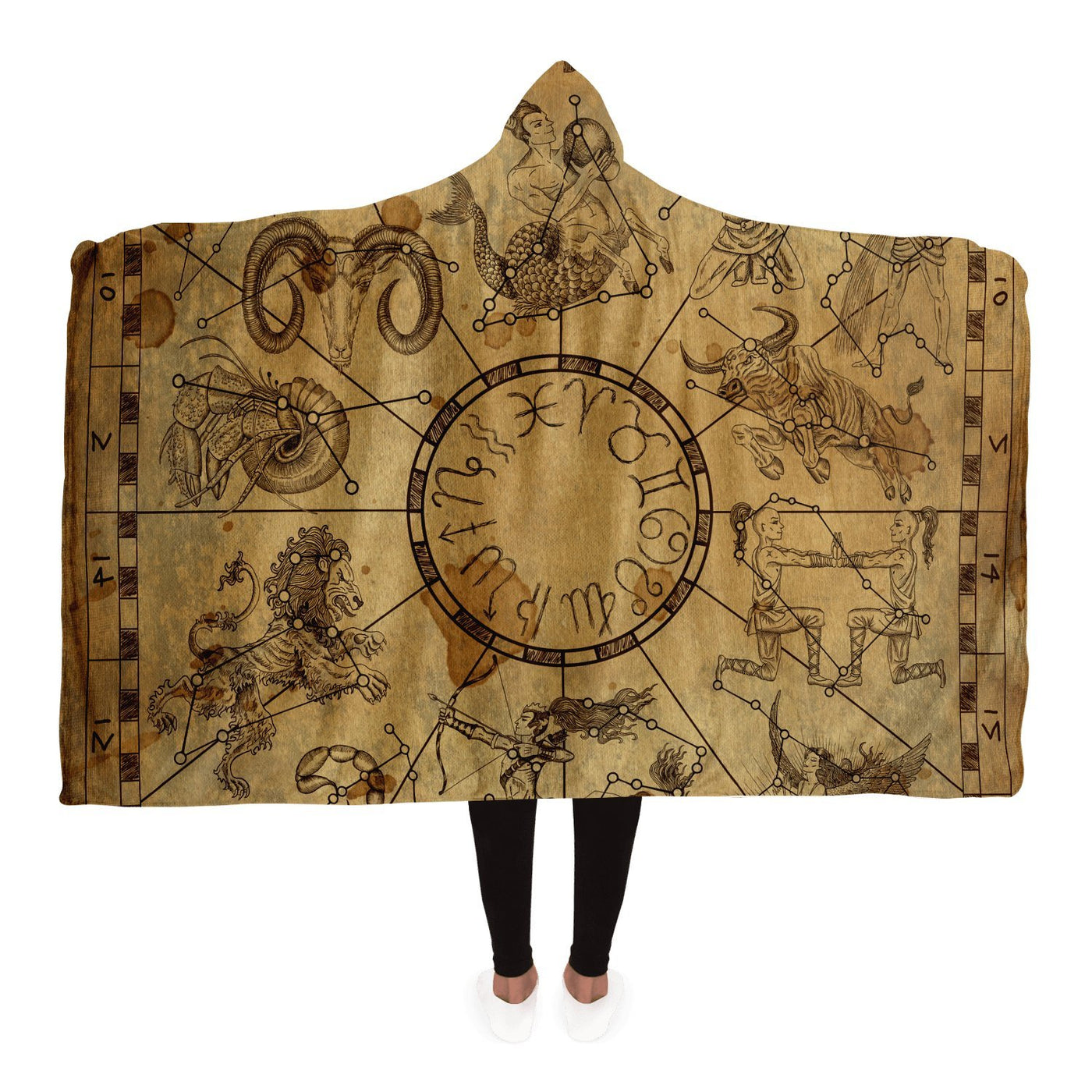 Sienna Astrological Signs On Old Paper | Hooded Blanket