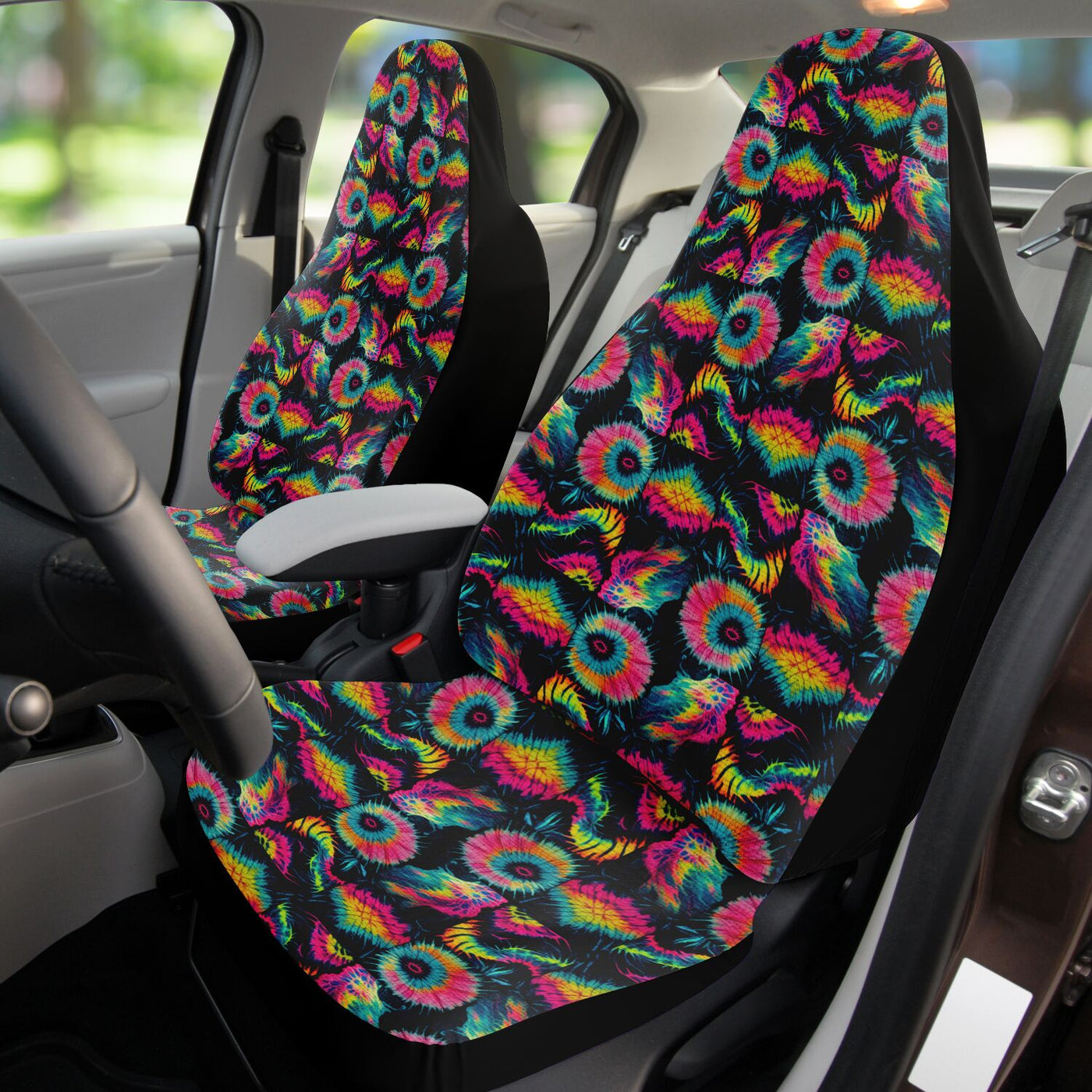 Rosy Brown Trippy Galaxy Tie Dye Squares | Car seat Covers
