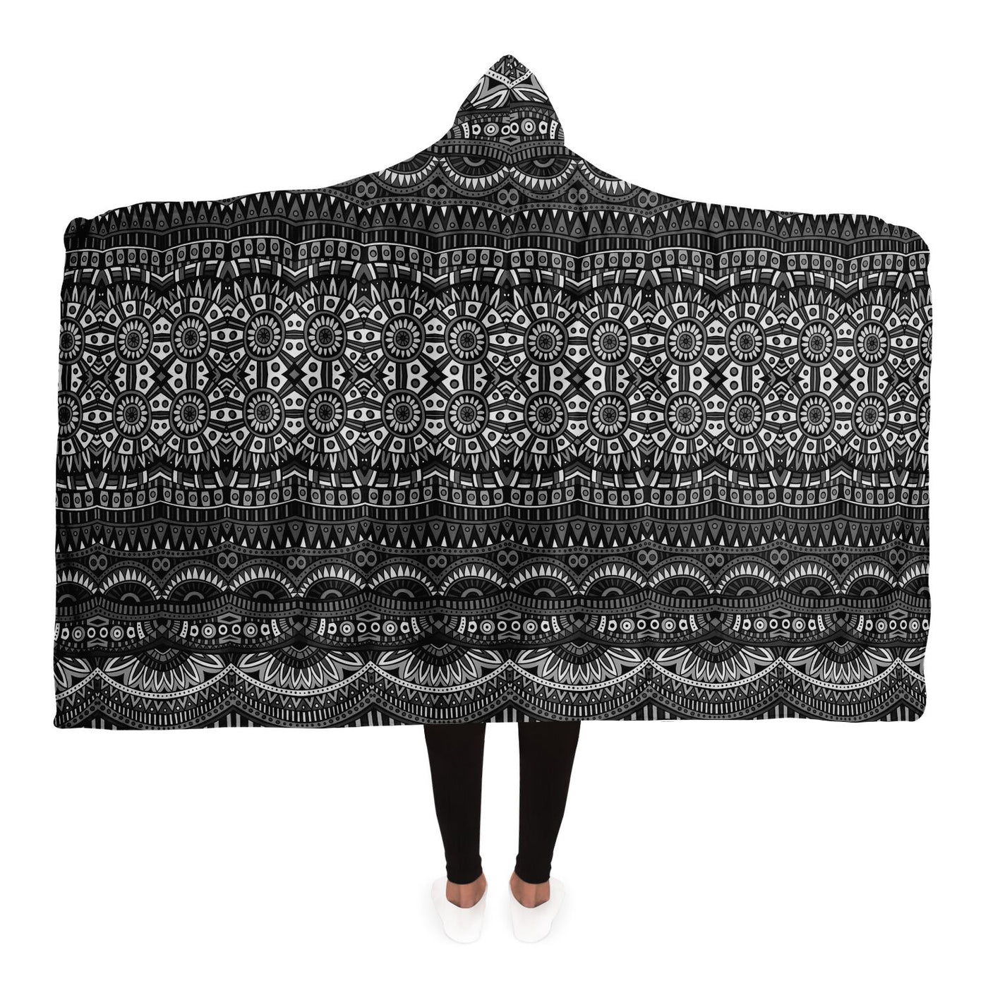 Black Festival Clothes Tribal Lines 21 BW | Hooded Blanket