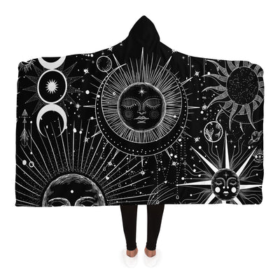 Light Gray Celestial Symbols 8 | Hooded Blanket