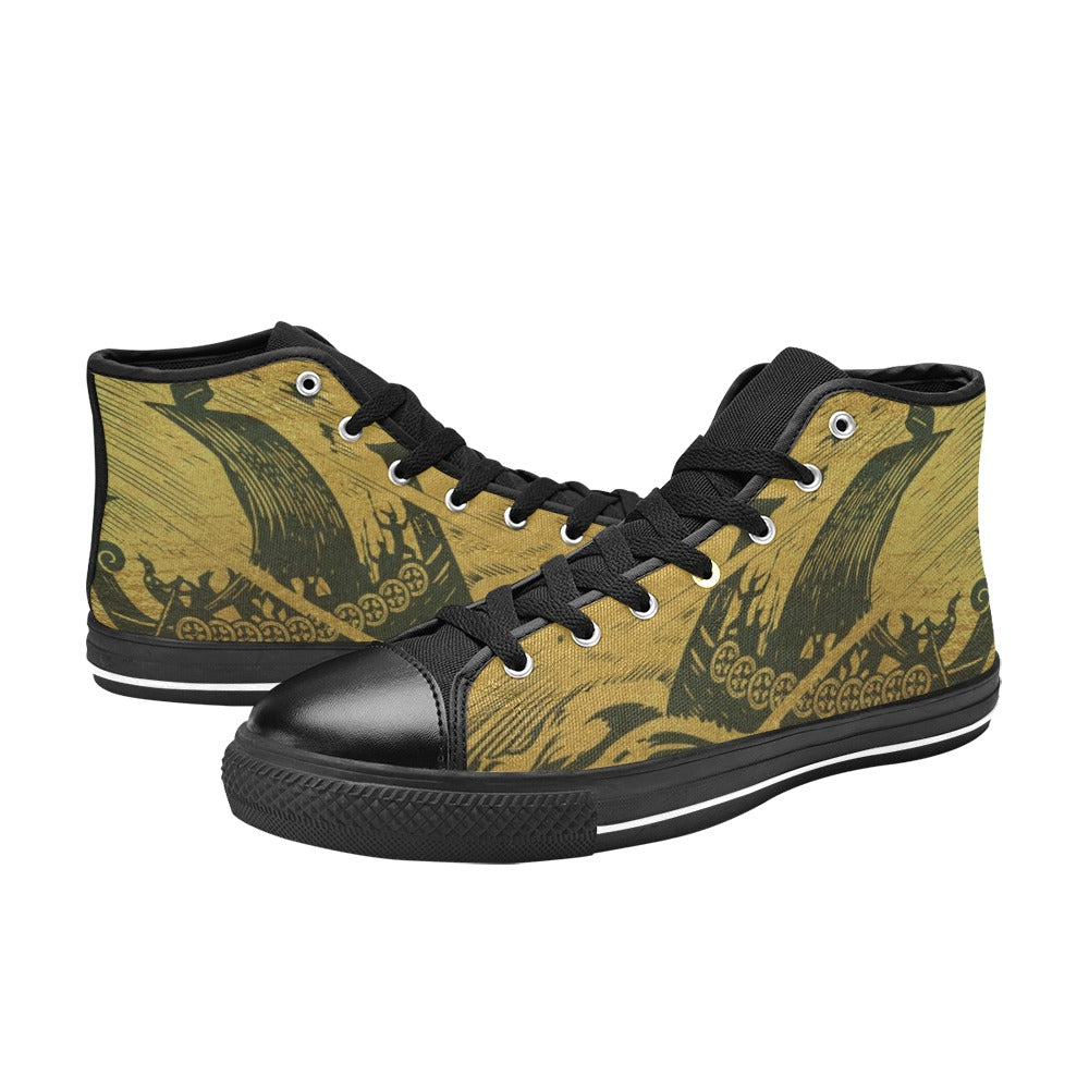 Dark Slate Gray The Long Viking Voyage Gold & Black | Women's Classic High Top Canvas Shoes