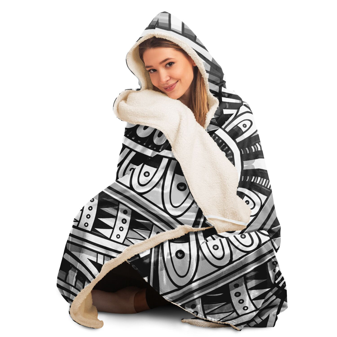 Black Festival Clothes Tribal Lines 12 BW | Hooded Blanket