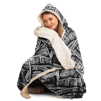 Light Gray Festival Clothes Tribal Lines 16 BW | Hooded Blanket