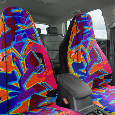 Dark Slate Gray Trippy Neon Orange Graffiti Art | Car Seat Covers