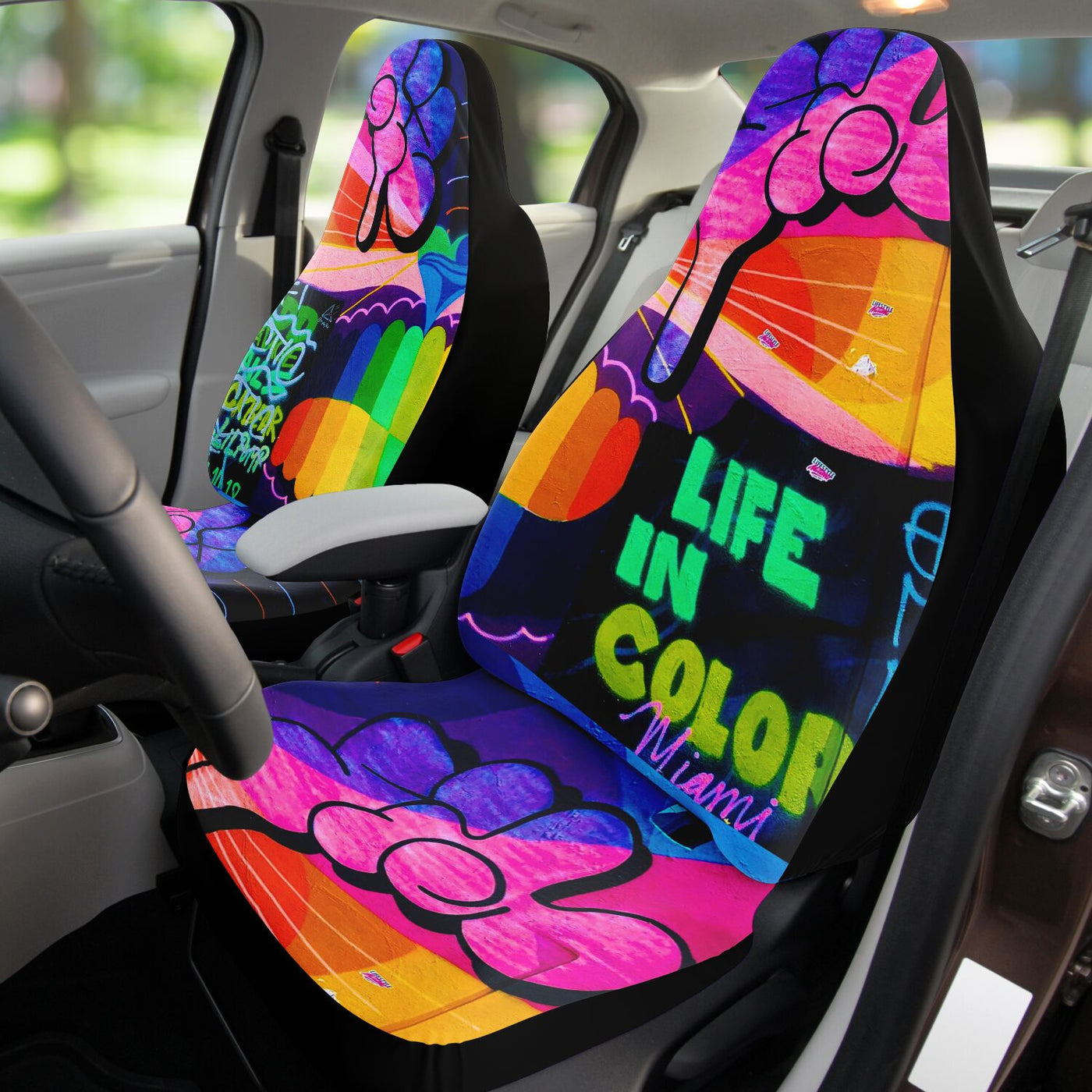 Dark Salmon Tie Dye Rainbow Graffiti Art | Car Seat Covers