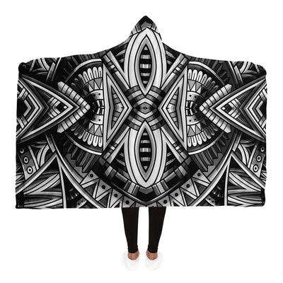 Light Gray Festival Clothes Tribal Lines 8 BW | Hooded Blanket