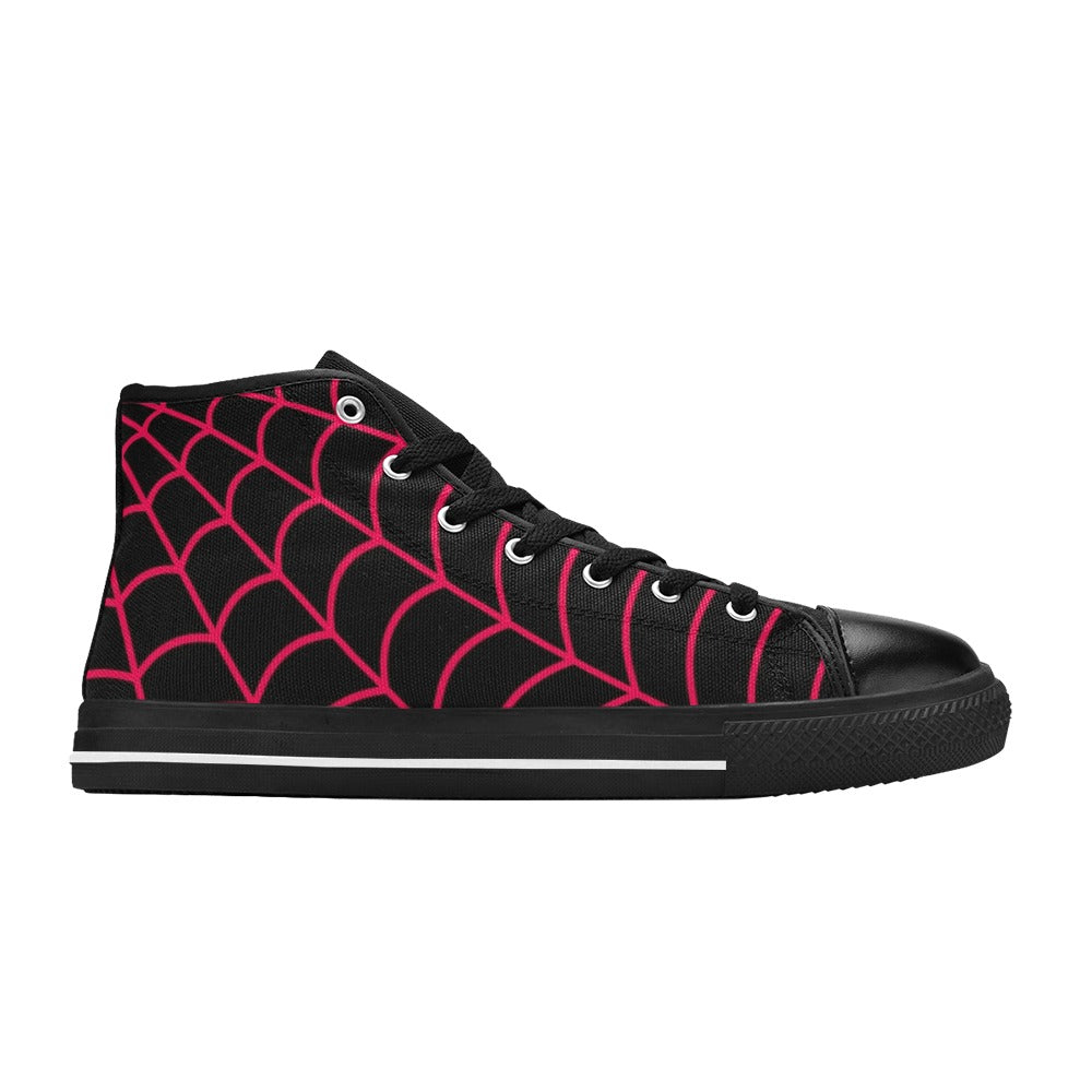 Black Neon Pink Spiderweb | Women's Classic High Top Canvas Shoes