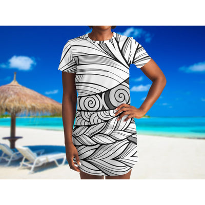 Light Gray Tribal Line Art 3 BW | T-Shirt Dress