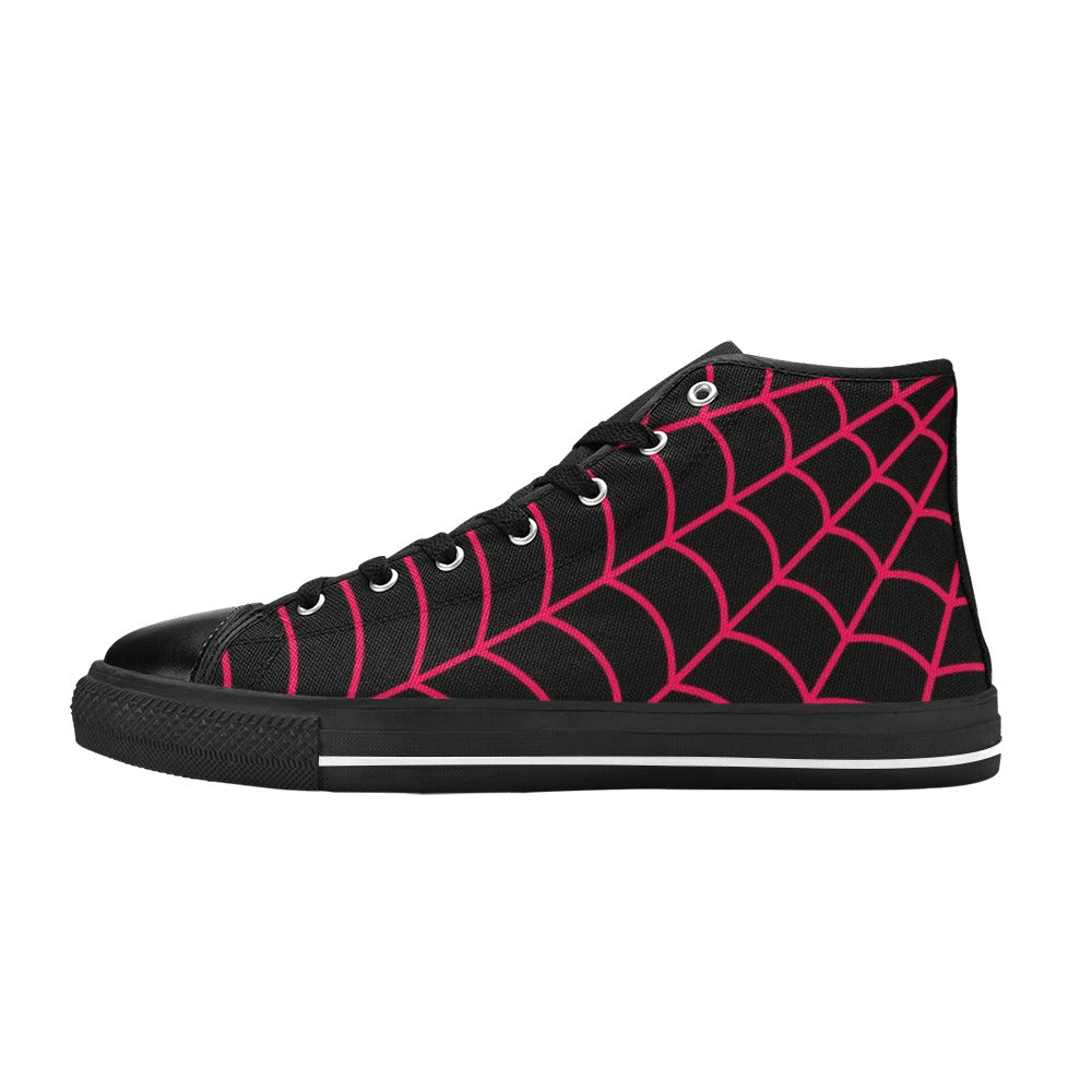 Dark Slate Gray Neon Pink Spiderweb | Men’s Classic High Top Canvas Shoes