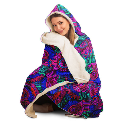 Light Pink Bright Red & Green Trippy Floral | Hooded Blanket