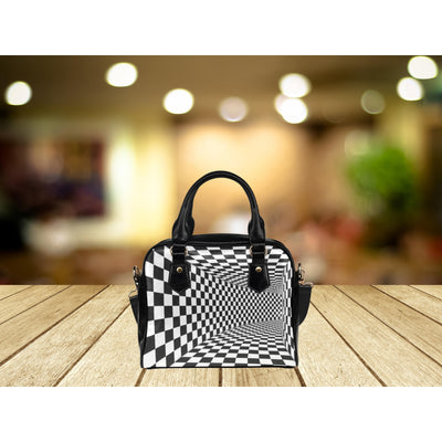 Dark Khaki Optical Illusion Trippy | Leather Shoulder Bag