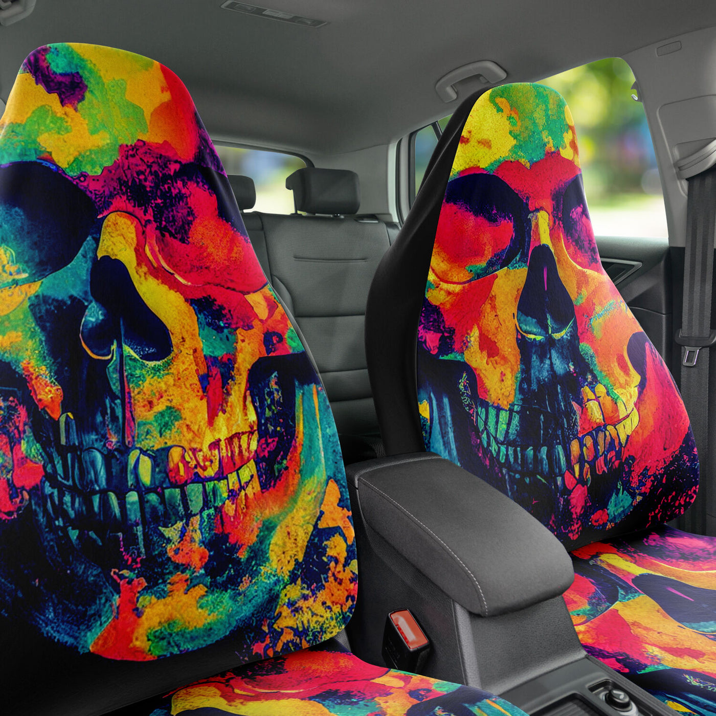 Dark Slate Gray Tie Dye Skulls 3 Skull Decor | Car Seat Covers
