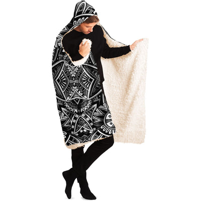 Antique White Festival Clothes Tribal Lines 17 BW | Hooded Blanket