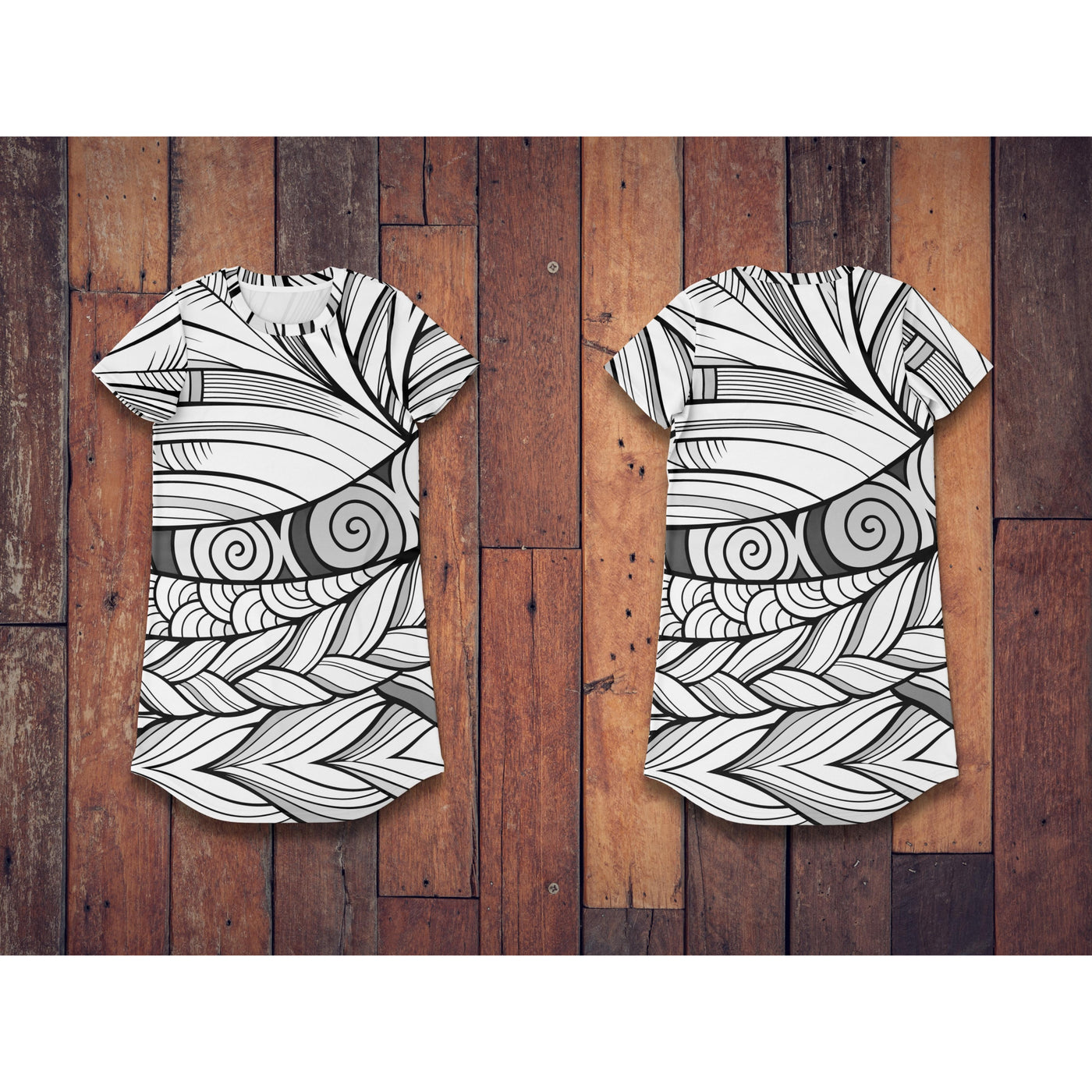 Dim Gray Tribal Line Art 3 BW | T-Shirt Dress