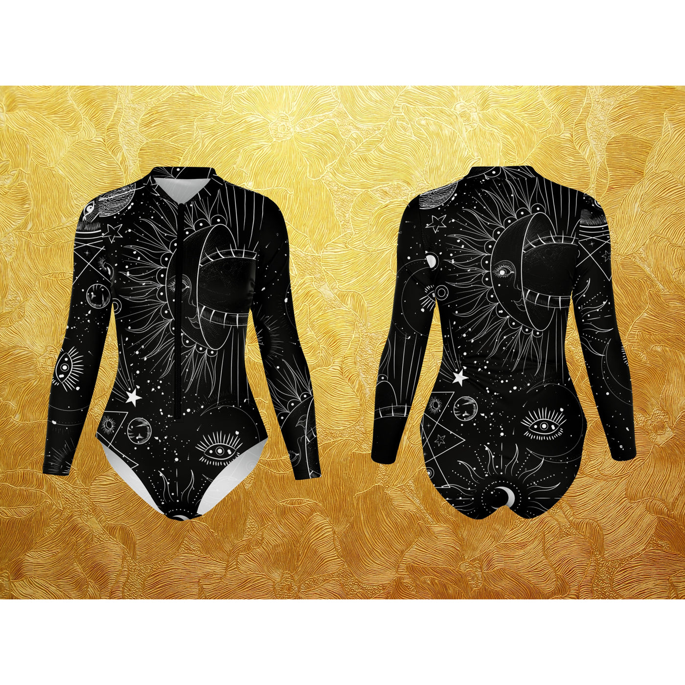 Dark Khaki Celestial Symbols 5 | Bodysuit Long Sleeve