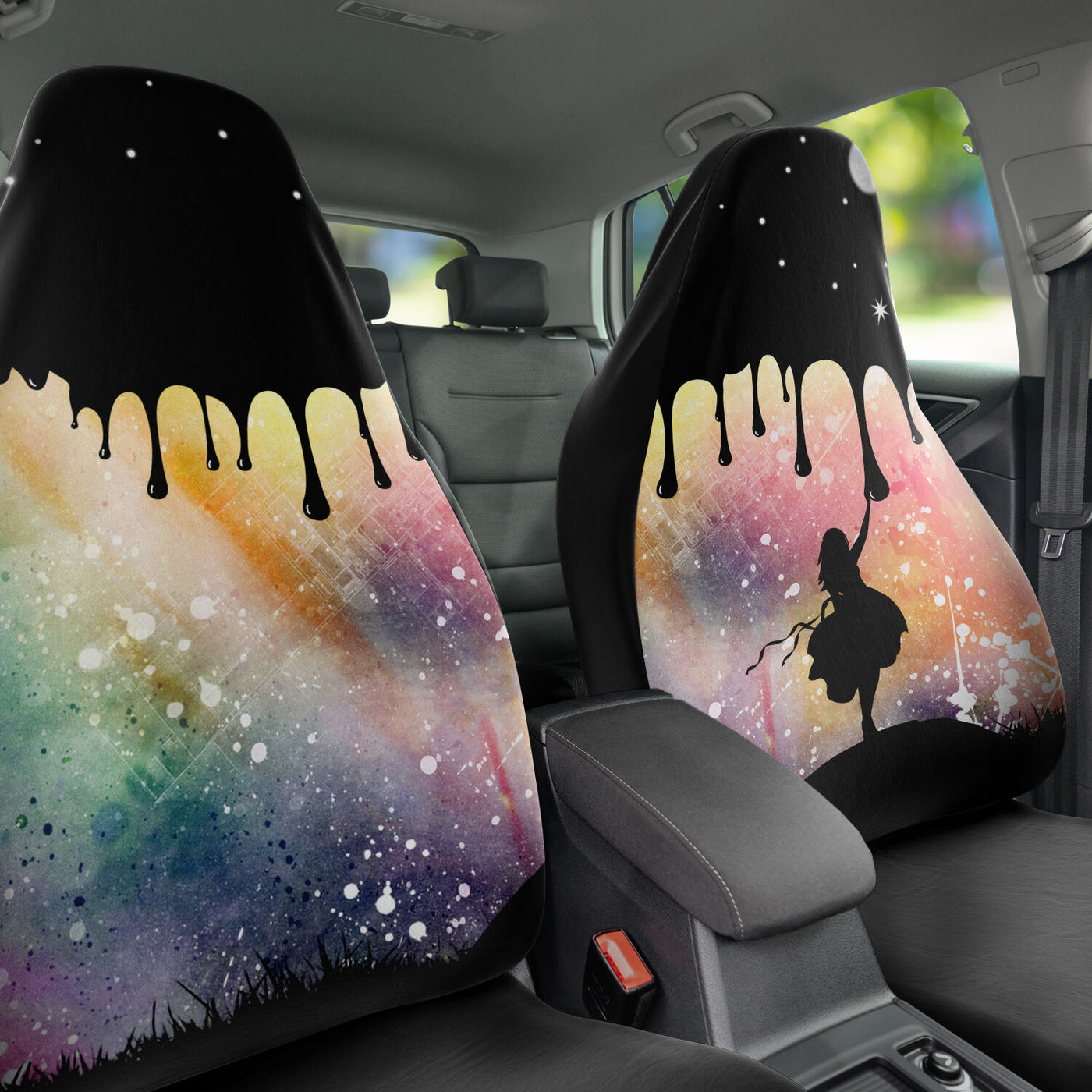 Dark Slate Gray Tie Dye Painting The Night Away | Car Seat Covers