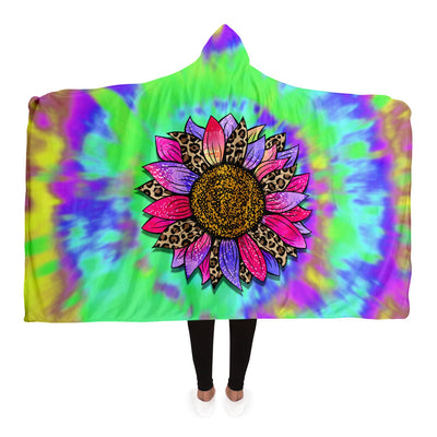 Dark Sea Green Trippy Sunflower Tie Dye 3 | Hooded Blanket