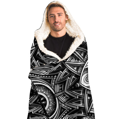 Light Gray Festival Clothes Tribal Lines 2 BW | Hooded Blanket