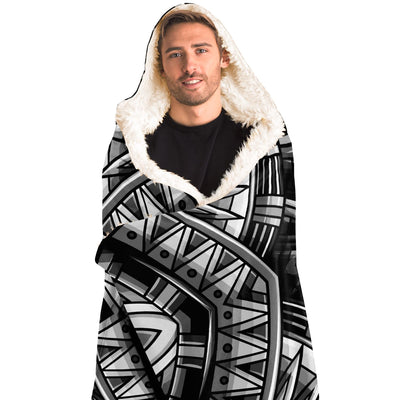 Light Gray Festival Clothes Tribal Lines 4 BW | Hooded Blanket
