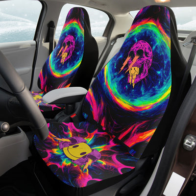 Rosy Brown Tie Dye Melting Skulls In Space | Car Seat Covers