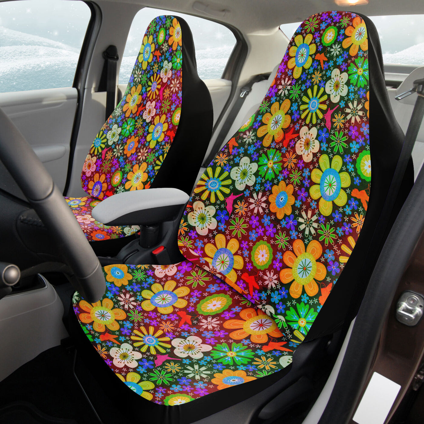 Tan Hippie Tie Dye Neon Art | Car Seat Covers