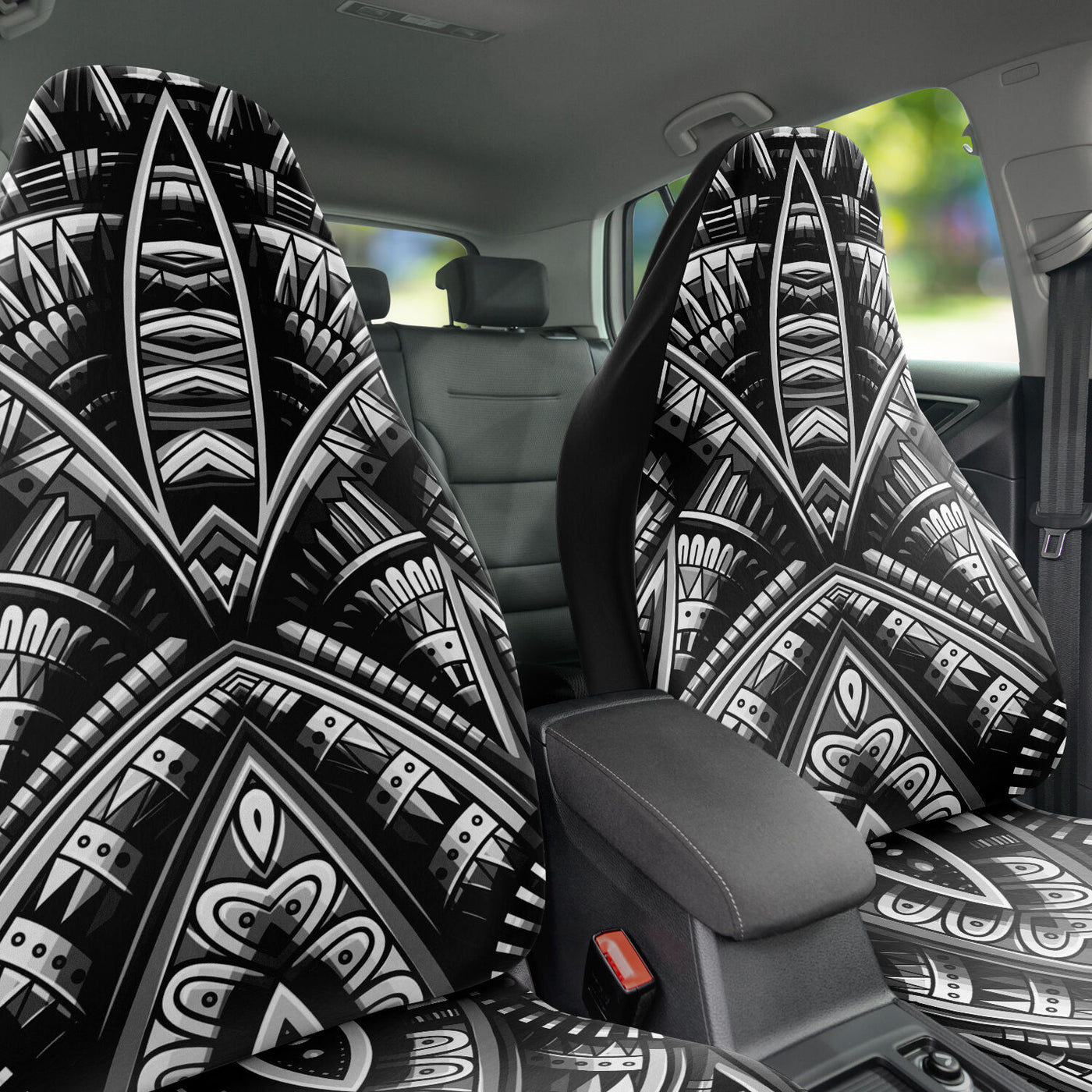 Dark Slate Gray Tribal Line Art 8 BW | Car Seat Covers